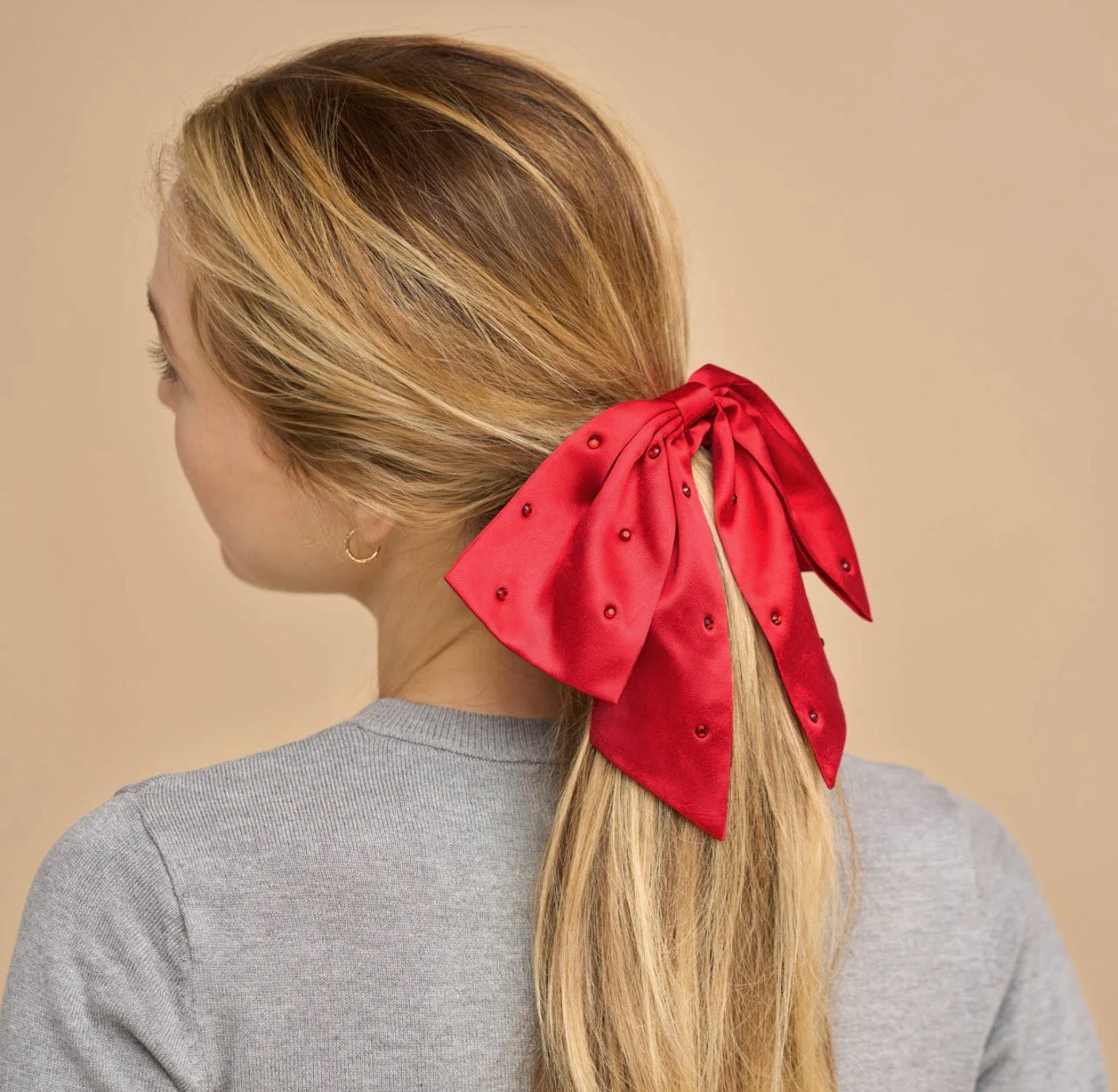 Satin & Rhinestone Bow Scrunchie