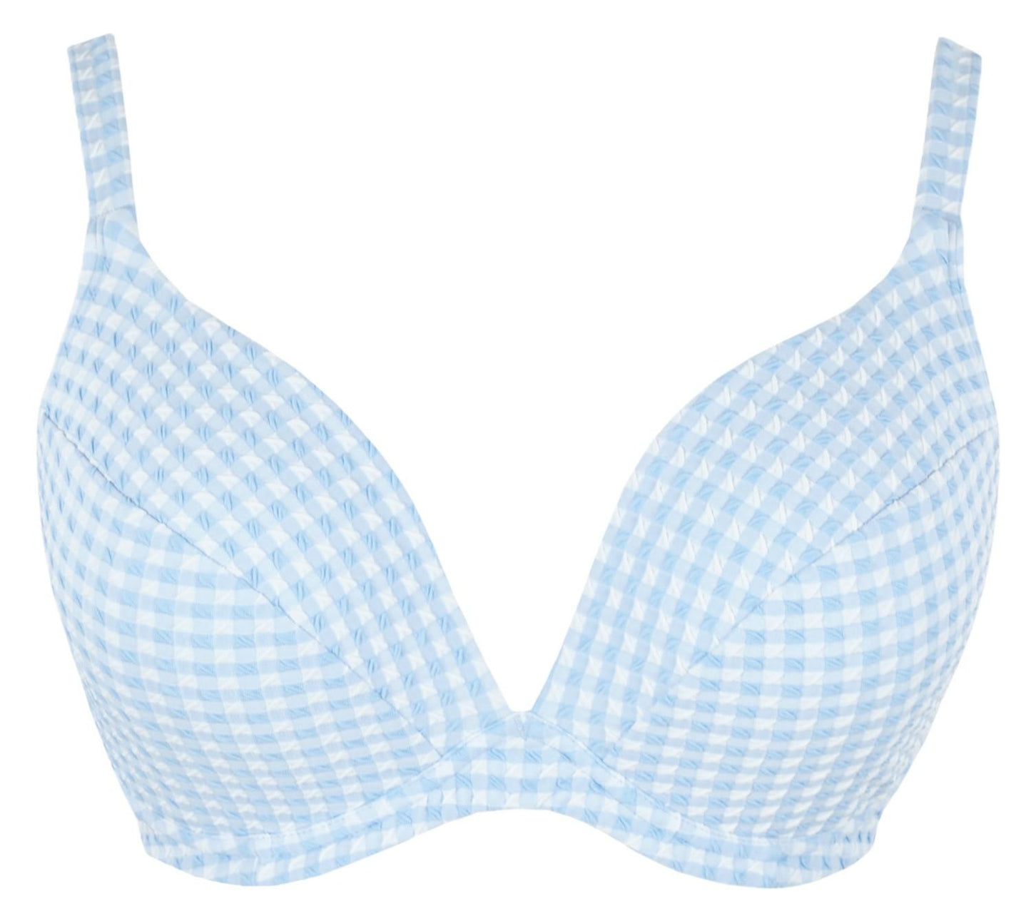 Romy Plunge Bikini Top, Sky Blue Gingham