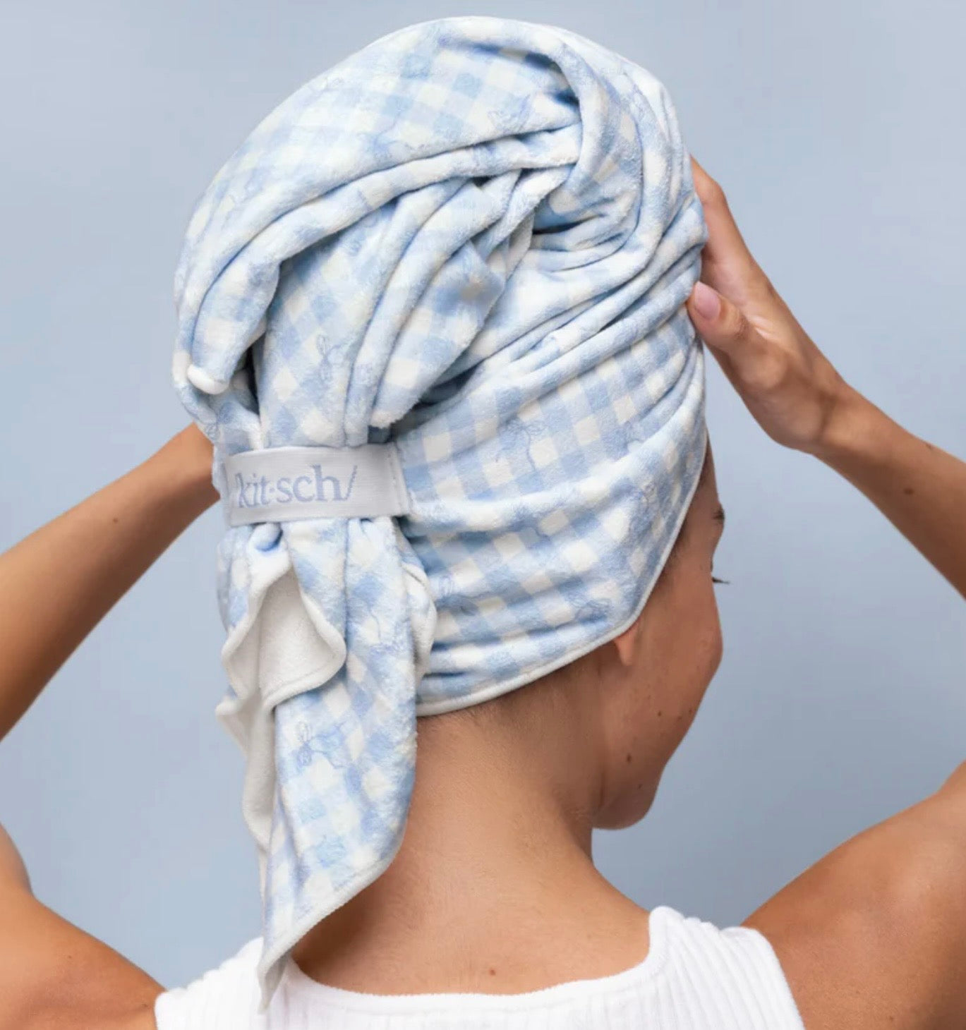 Kitsch XL Hair Towel Wrap, Gingham Blue