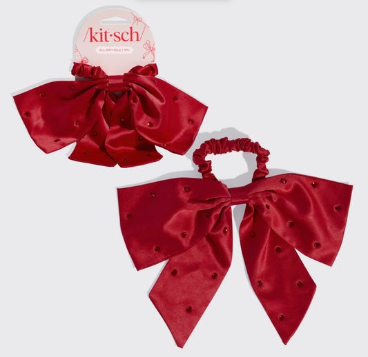 Satin & Rhinestone Bow Scrunchie