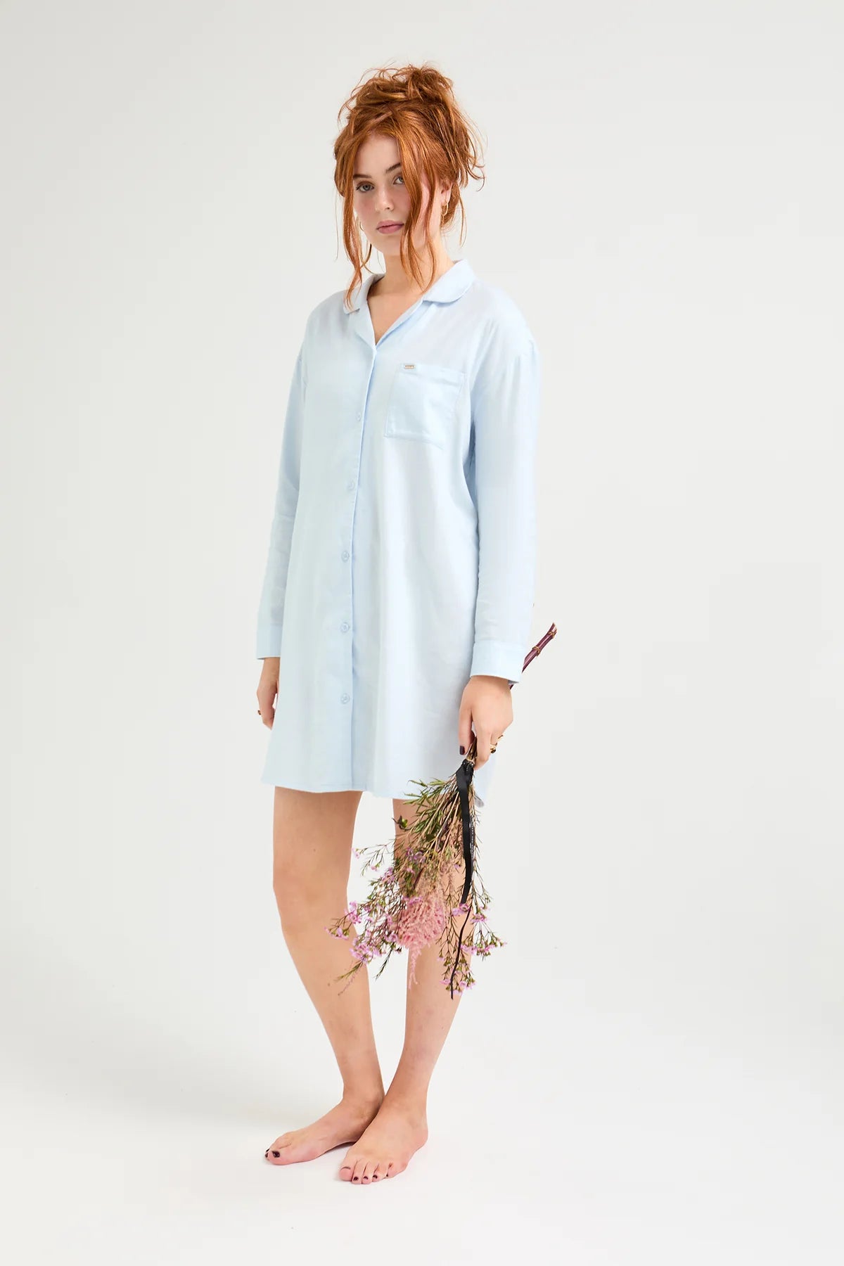 Cotton Modal Relaxed Nightshirt, Sky Blue