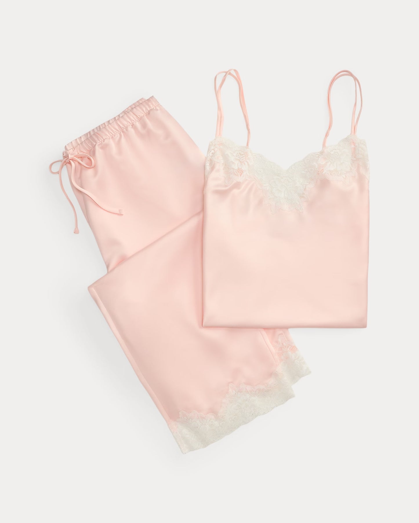 Lace-Trim Satin Cami Pj Set, Pink