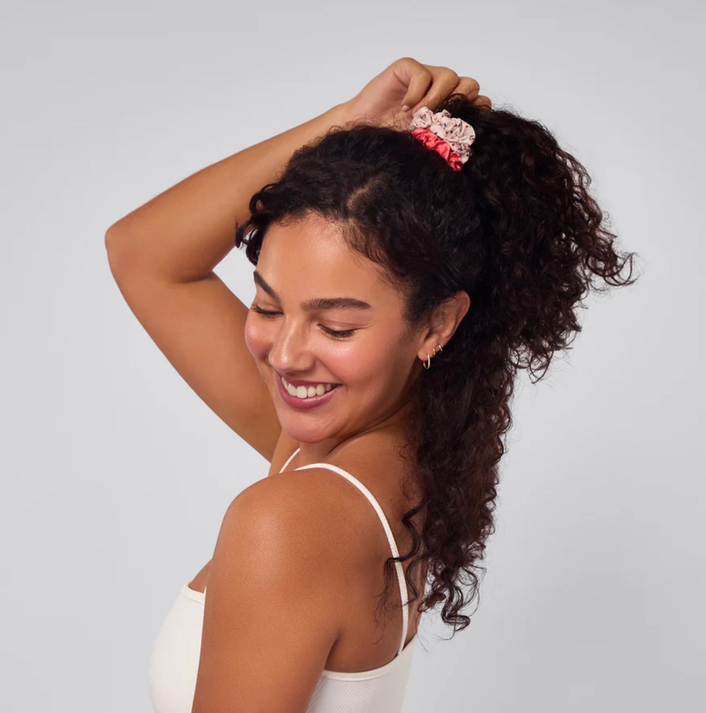 Satin Ruched Scrunchies 5 pc Set, Cherry Blossom