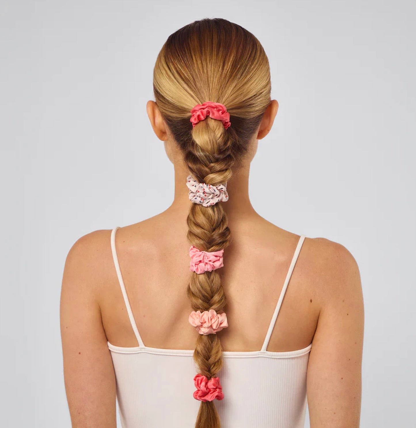 Satin Ruched Scrunchies 5 pc Set, Cherry Blossom
