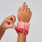 Satin Ruched Scrunchies 5 pc Set, Cherry Blossom