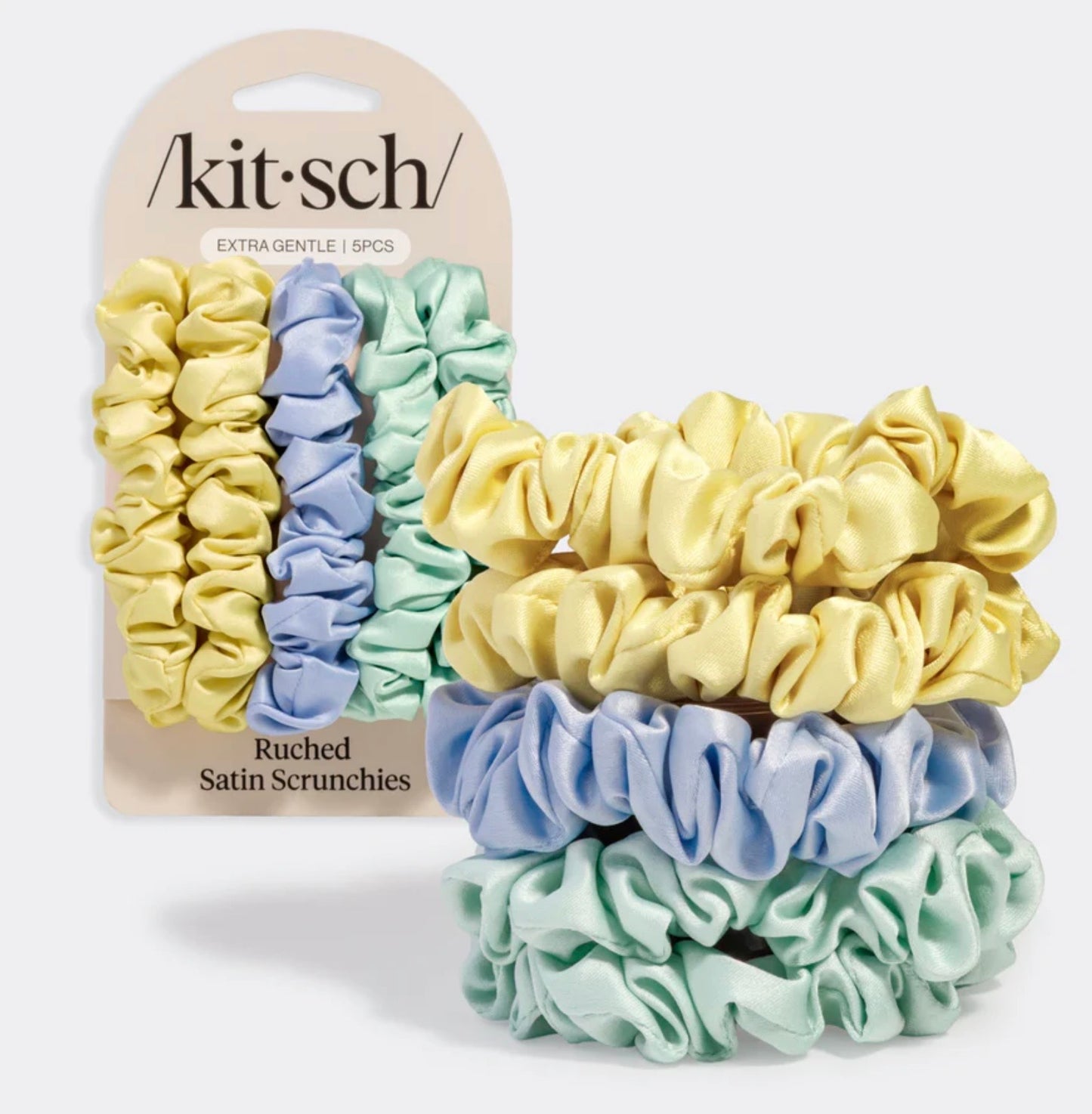 Satin Ruched Scrunchies 5 pc Set, Costal Cottage