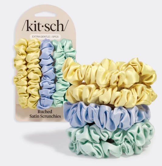 Satin Ruched Scrunchies 5 pc Set, Costal Cottage