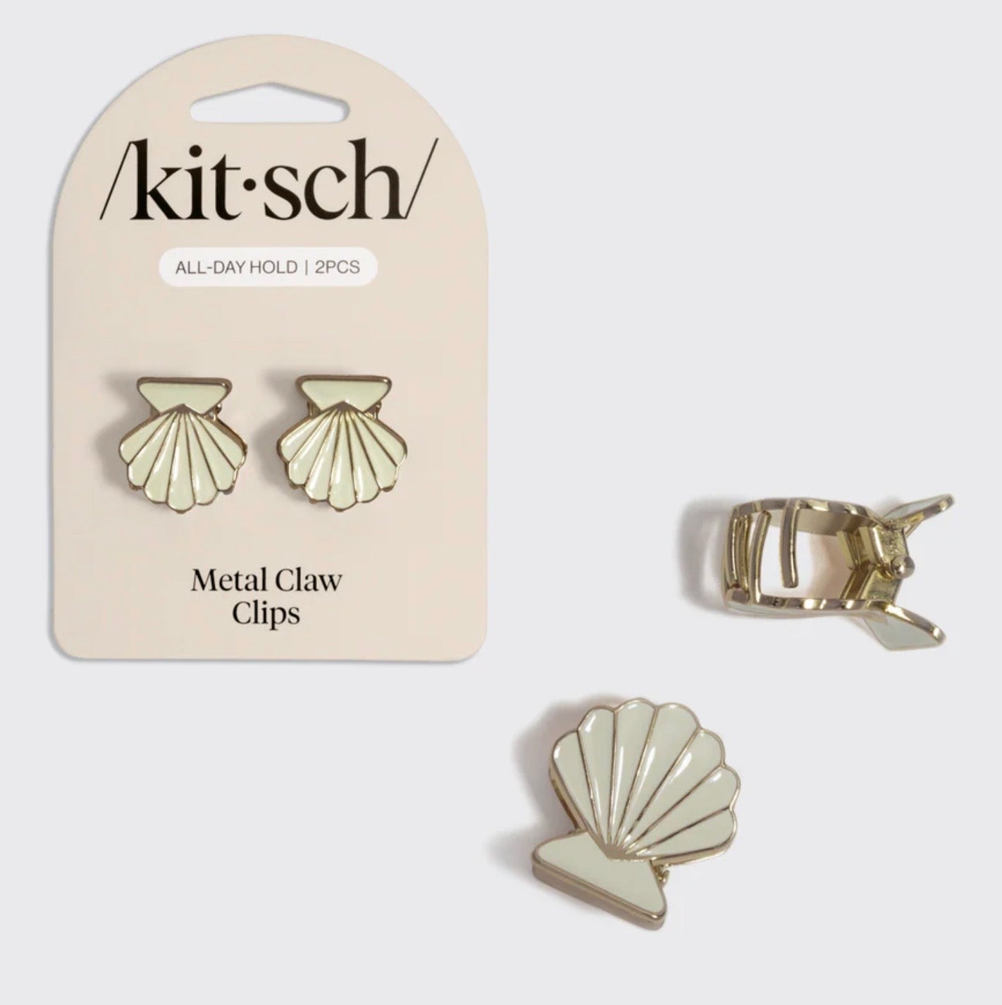 Gold & Pearlized Cream Metal Clam Shell Hair Clip Set