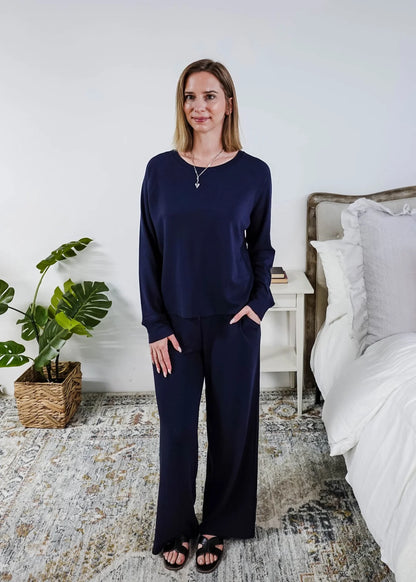 Cloud Soft Straight Pant Bamboo Lounge Set, Navy