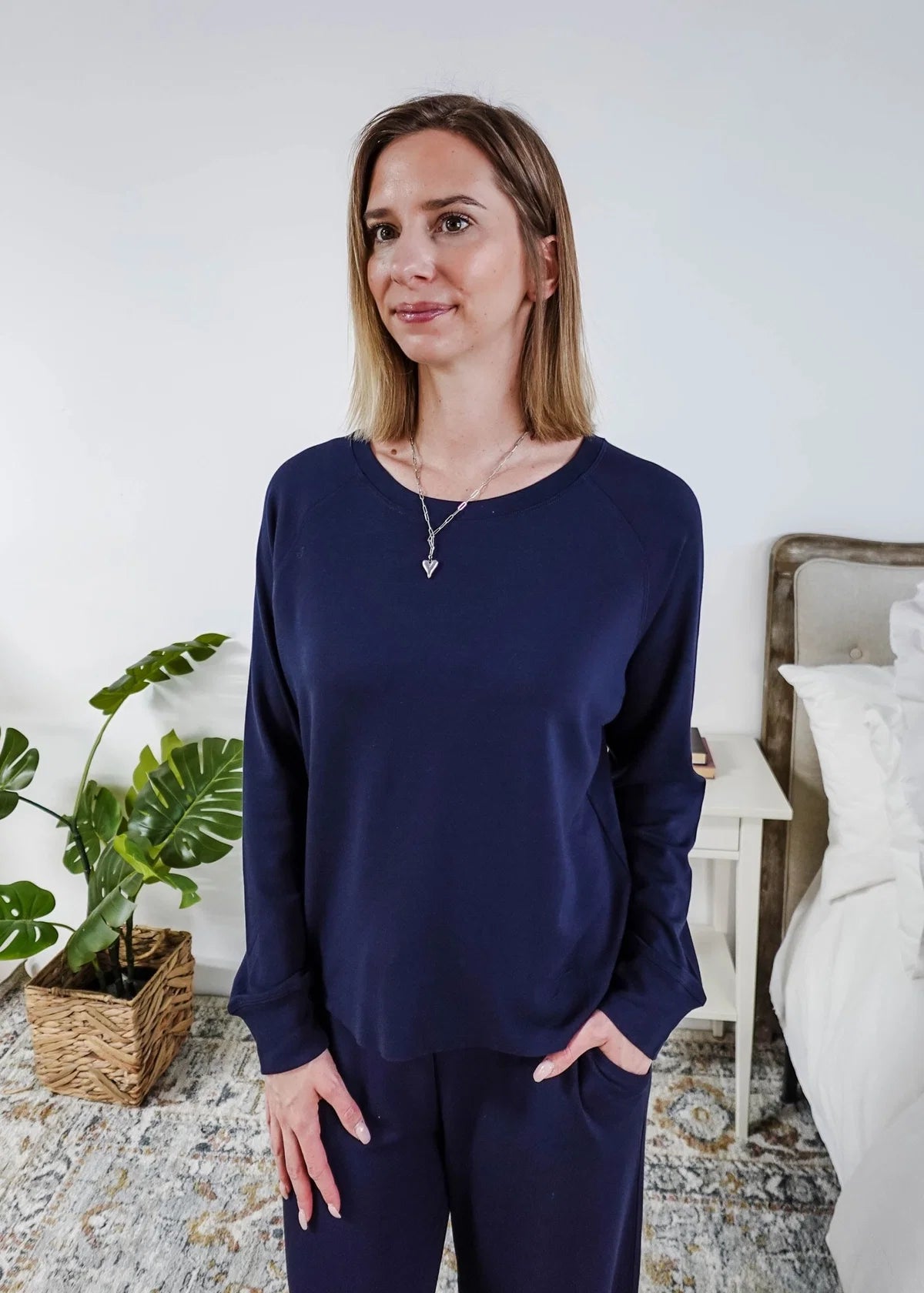 Cloud Soft Straight Pant Bamboo Lounge Set, Navy