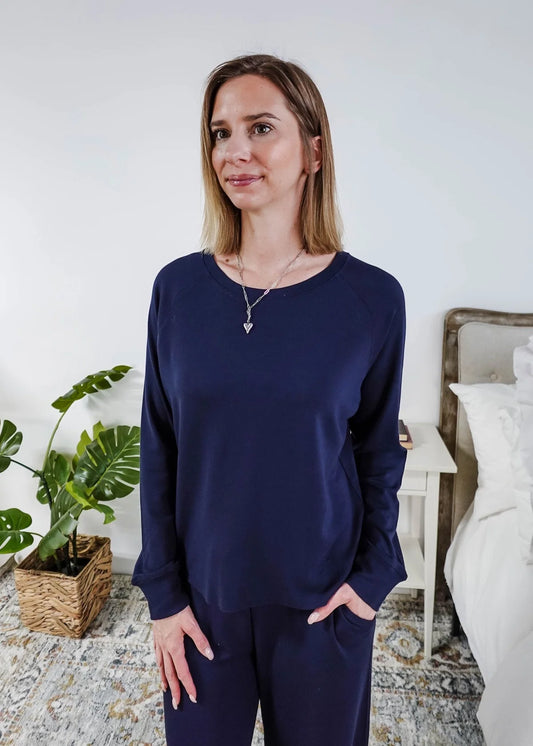 Cloud Soft Straight Pant Bamboo Lounge Set, Navy