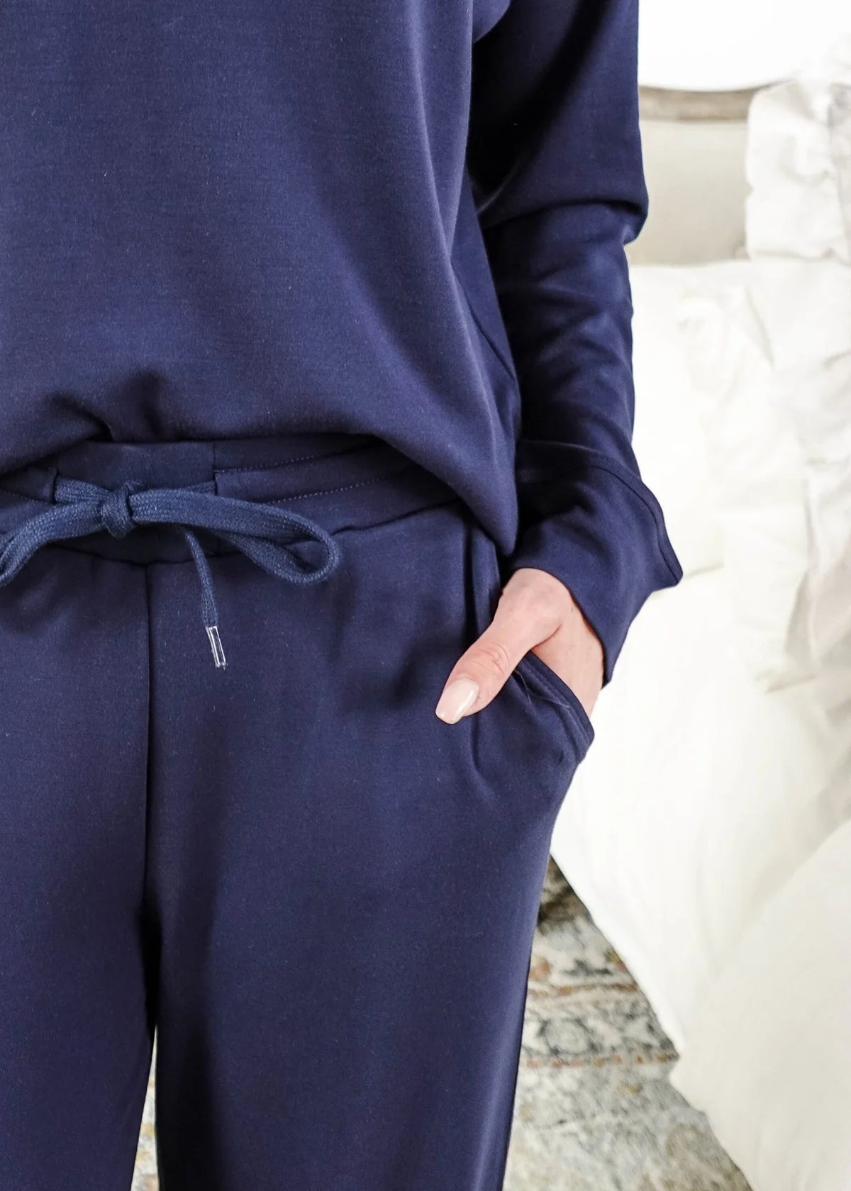 Cloud Soft Straight Pant Bamboo Lounge Set, Navy
