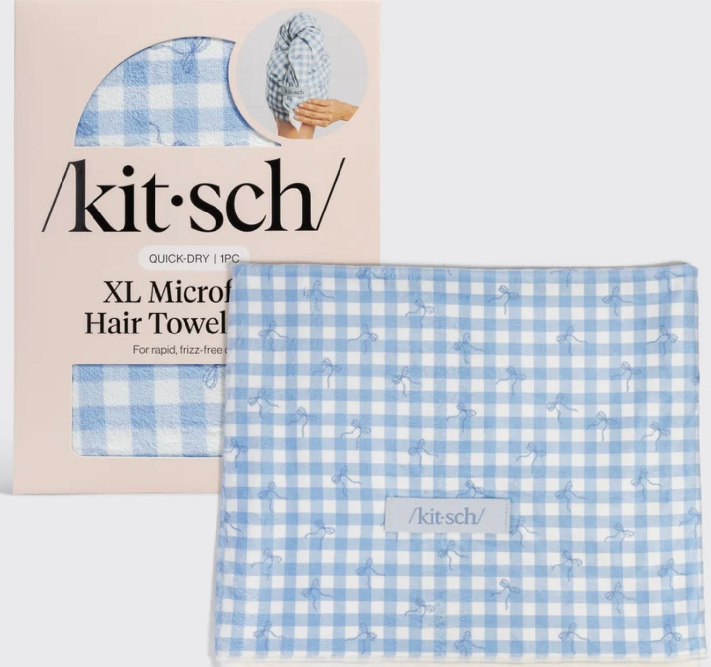 Kitsch XL Hair Towel Wrap, Gingham Blue