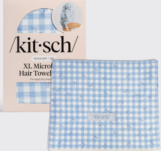 Kitsch XL Hair Towel Wrap, Gingham Blue