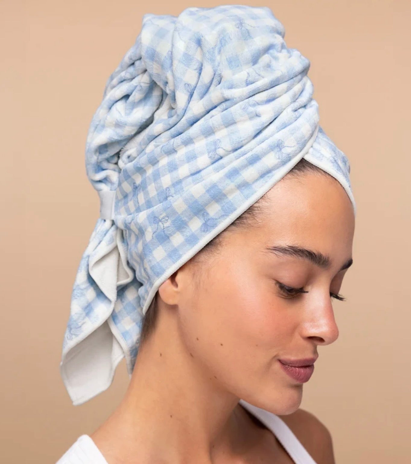 Kitsch XL Hair Towel Wrap, Gingham Blue