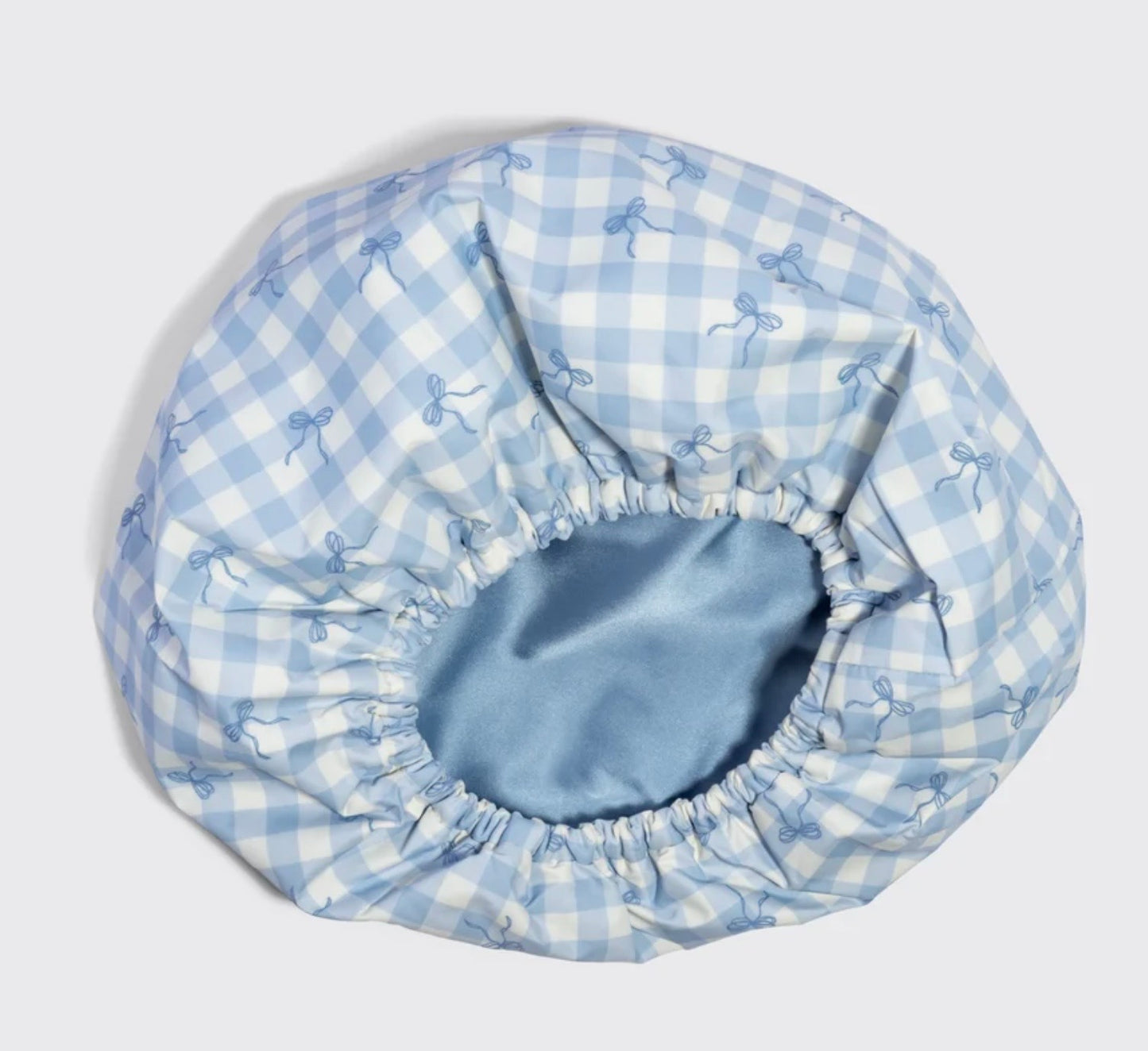 Kitsch Satin Lined Shower Cap, Gingham Blue