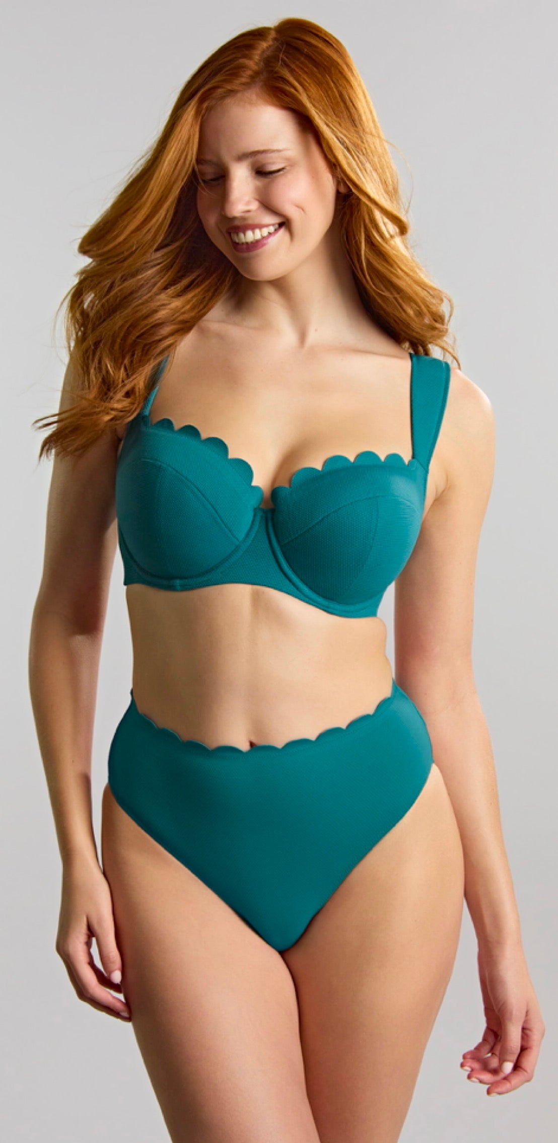 Bette Balcony Bikini Top, Teal Blue